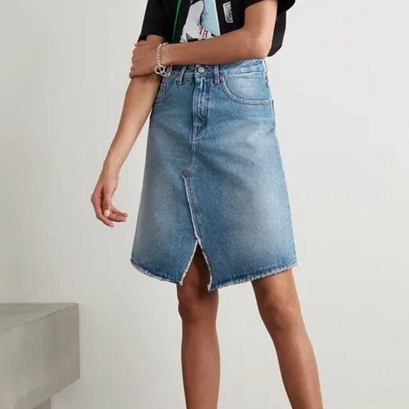 Maison Margeila Blue Denim Notched Hem Distressed Denim Skirt L - Picture 1 of 10